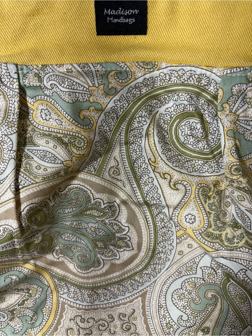 Paisley-Print Shoulder Tote in Yellow and Olive
